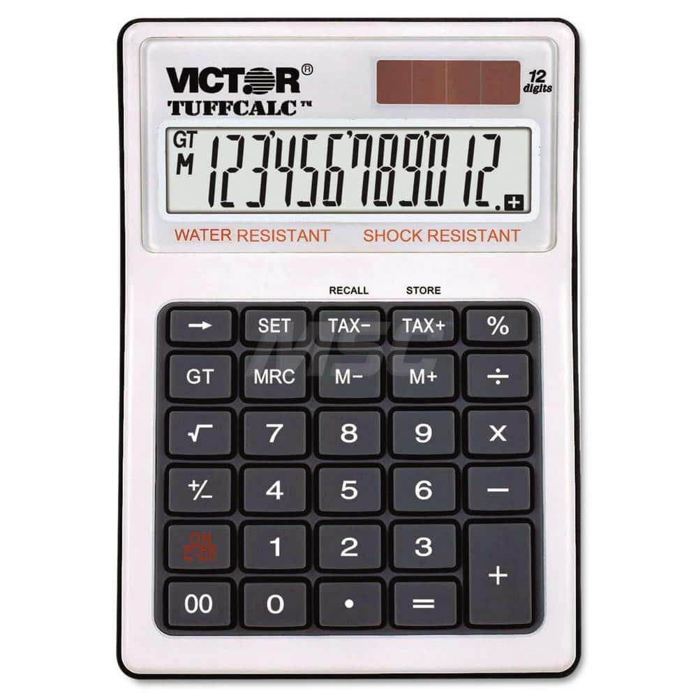 Victor - Calculators; Type: Desktop Calculator ; Type of Power: Solar/Battery ; Display Type: 12-Digit LCD ; Color: Black; White ; Display Size: 17mm ; Width (Decimal Inch): 4.3000 - Exact Industrial Supply