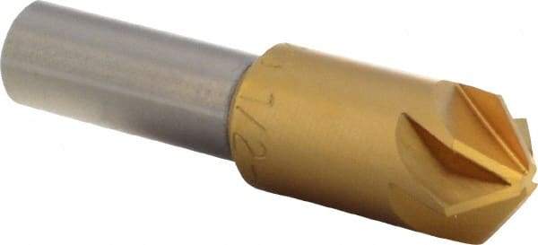 M.A. Ford - 1/2" Head Diam, 3/8" Shank Diam, 6 Flute 100° High Speed Steel Countersink - TiN Finish, 2" OAL - Industrial Tool & Supply