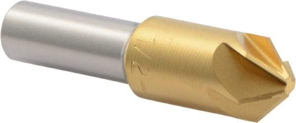 M.A. Ford - 1/2" Head Diam, 3/8" Shank Diam, 6 Flute 90° High Speed Steel Countersink - TiN Finish, 2" OAL - Industrial Tool & Supply