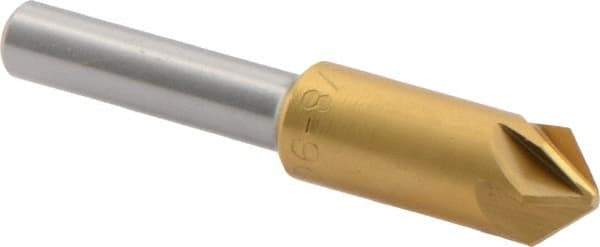 M.A. Ford - 3/8" Head Diam, 1/4" Shank Diam, 6 Flute 90° High Speed Steel Countersink - TiN Finish, 2" OAL - Industrial Tool & Supply