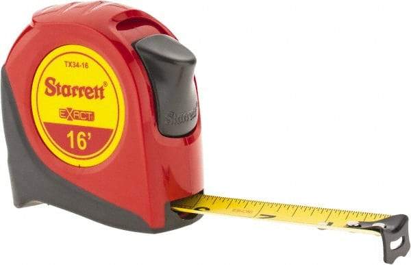 Starrett - 16' x 3/4" Yellow Blade Tape Measure - 1/16" Graduation, S1 Graduation Style, Red Case - Industrial Tool & Supply