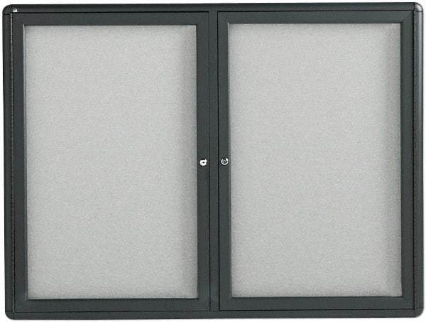 Quartet - 48" Wide x 36" High Enclosed Cork Bulletin Board - Fabric Covered, Gray - Industrial Tool & Supply