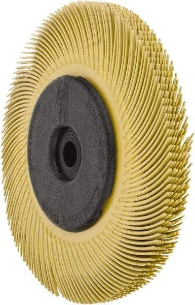 3M - 6" Diam, 7/16" Max Face Width, Plain Hole Radial Bristle Brush - 80 Grit, Medium Grade, 6,000 Max RPM, Yellow - Industrial Tool & Supply