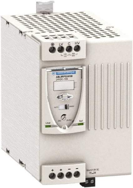 Schneider Electric - 240 Watt, 10 Amp, 100 to 120 VAC, 200 to 500 VAC Input, 24 VDC Output, DIN Rail Power Supply - Screw Connection, 165mm Wide x 155mm Deep x 143mm High, 87-100% Efficiency, Green LED Output, Red LED Output - Industrial Tool & Supply