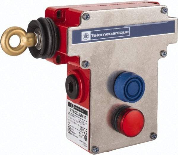 Telemecanique Sensors - 10 Amp, 2NO/2NC Configuration, Rope Operated Limit Switch - Pushbutton Reset, Rope Pull, Pilot Light Indicator, 300 VAC - Industrial Tool & Supply