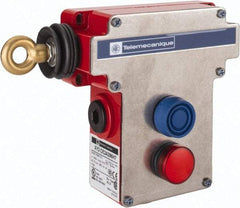 Telemecanique Sensors - 10 Amp, 2NO/2NC Configuration, Rope Operated Limit Switch - Pushbutton Reset, Rope Pull, Pilot Light Indicator, 300 VAC - Industrial Tool & Supply