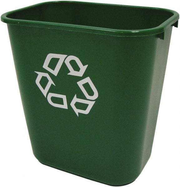 Rubbermaid - 28 Qt Green Rectangle Recycling Container - Plastic, Universal Recycling Symbol Graphic, 14.38" High x 10-1/4" Long x 15" Wide - Industrial Tool & Supply