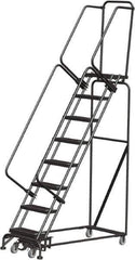 Ballymore - 113" 8 Step Rolling Warehouse Ladder - Lock Step Rolling Safety Ladder, 450 Lb Capacity, 80" Platform Height, 24" Base Width x 61" Base Depth, Perforated Tread - Industrial Tool & Supply