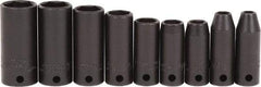 Proto - 9 Piece 3/8" Drive Black Finish Deep Well Impact Socket Set - 6 Points, 1/4" to 3/4" Range, Inch Measurement Standard - Industrial Tool & Supply