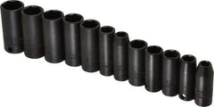 Proto - 12 Piece 3/8" Drive Black Finish Deep Well Impact Socket Set - 6 Points, 8mm to 19mm Range, Metric Measurement Standard - Industrial Tool & Supply