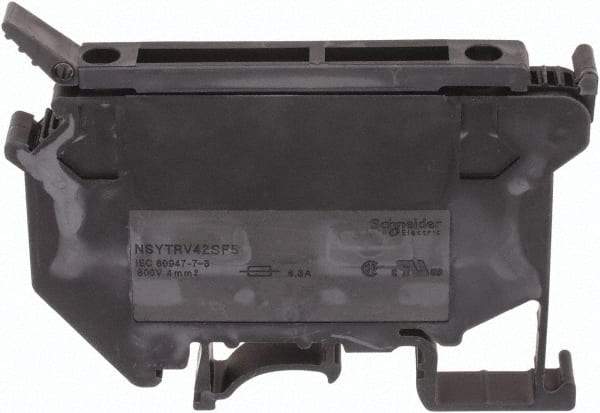 Schneider Electric - 1 Pole, 500 Volt, 6.3 Amp, -40 to 266°F, DIN Rail Mount, Polyamide Fused Terminal Block - 3 Contacts, 26 to 10 AWG Compatibility, 56-1/2mm High - Industrial Tool & Supply