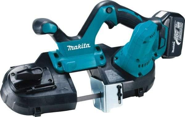 Makita - 18 Volt, 18-1/2" Blade, 630 SFPM Cordless Portable Bandsaw - 2-1/2" (Round) & 2-1/2 x 2-1/2" (Rectangle) Cutting Capacity, Lithium-Ion Battery Included - Industrial Tool & Supply