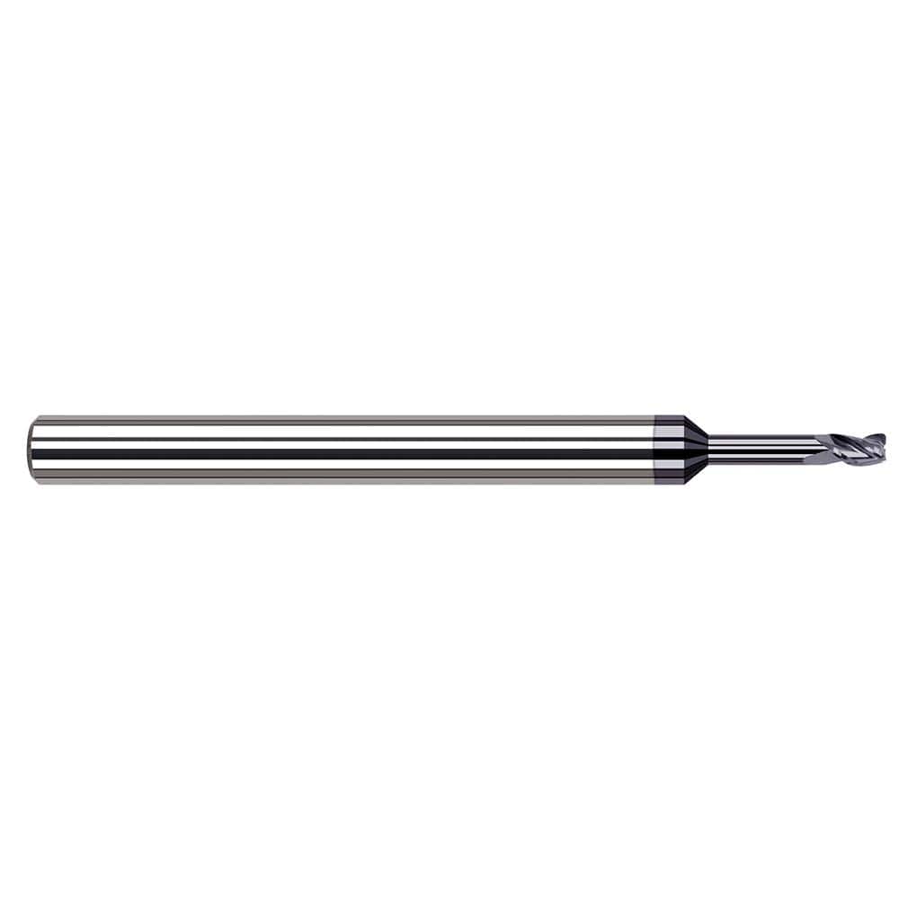 Corner Radius End Mill: 0.062″ Dia, 3/32″ LOC, 0.01″ Radius, 3 Flutes, Solid Carbide 2-1/2″ OAL, 1/8″ Shank Dia, 34 ° Helix, AlTiN Coated, Corner Radius End