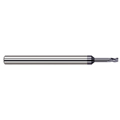 Corner Radius End Mill: 0.062″ Dia, 3/32″ LOC, 0.01″ Radius, 3 Flutes, Solid Carbide 2-1/2″ OAL, 1/8″ Shank Dia, 34 ° Helix, AlTiN Coated, Corner Radius End
