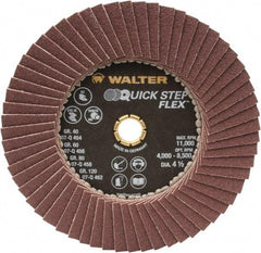 WALTER Surface Technologies - 120 Grit, 4-1/2" Disc Diam, Type 29 Aluminum Oxide Flap Disc - 11,000 Max RPM, Fiber Backing, Arbor Attaching System, Coated - Industrial Tool & Supply