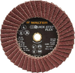 WALTER Surface Technologies - 40 Grit, 4-1/2" Disc Diam, Type 29 Aluminum Oxide Flap Disc - 11,000 Max RPM, Fiber Backing, Arbor Attaching System, Coated - Industrial Tool & Supply