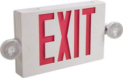 Cooper Lighting - 1 and 2 Face, 2 Head, 120-277 Volt, Thermoplastic, LED Combination Exit Sign - 2-5/16 Inch Wide x 8-1/4 Inch High x 16-9/16 Inch Long, Ceiling, End and Wall Mount, Sealed Nickel Cadmium Battery - Industrial Tool & Supply