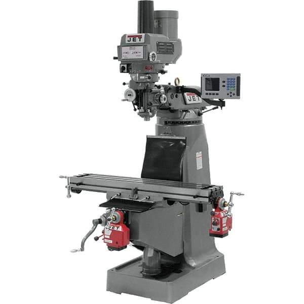 Jet - 9" Table Width x 49" Table Length, Variable Speed Pulley Control, 3 Phase Knee Milling Machine - R8 Spindle Taper, 3 hp - Industrial Tool & Supply