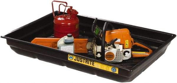 Justrite - 20 Gallon Capacity, 23 Inch Long x 47-1/2 Inch Wide, Polyurethane Spill Tray - 23 Inch Diameter, 5-1/2 Inch High, Black - Industrial Tool & Supply