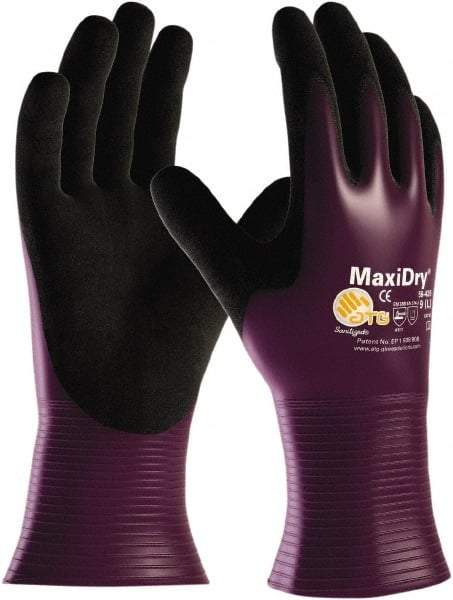 ATG - Size S Nitrile Coated Polyethylene Blend General Protection Work Gloves - For General Purpose, Palm Coated, Slip-On Cuff, Full Fingered, Purple, Paired - Industrial Tool & Supply