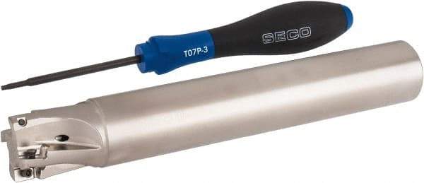 Seco - 1" Cut Diam, 0.354" Max Depth of Cut, 1" Shank Diam, 6.693" OAL, Indexable Square Shoulder End Mill - XO.X 10T3.. Inserts, Cylindrical Shank, 90° Lead Angle, Through Coolant, Series Turbo 10 - Industrial Tool & Supply