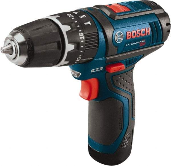 Bosch - 12 Volt 3/8" Keyless Chuck Cordless Hammer Drill - 0 to 19,500 BPM, 0 to 1,300 RPM, Reversible - Industrial Tool & Supply