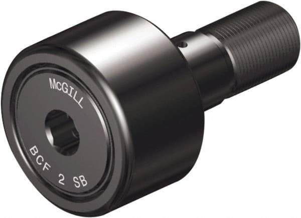 McGill - 1-1/2" Roller Diam x 7/8" Width, 5/8" Stud Diam x 1-1/2" Length, Sealed Self Lubricating Stud Cam Follower with Nonmetallic Bushing and Hex - Steel, 3/4" Thread Length, 5/8-18 Thread, 2.41" OAL - Industrial Tool & Supply