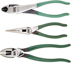SK - 3 Piece Long Nose, Diagonal & Lineman's Plier Set - Comes in Plastic Pouch - Industrial Tool & Supply