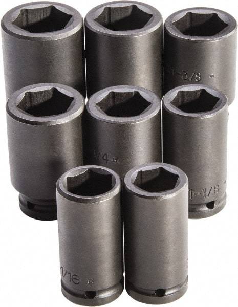 Proto - 8 Piece 3/4" Drive Full Polish Finish Deep Well Impact Socket Set - 6 Points, 1" to 3/4" Range, Inch Measurement Standard - Industrial Tool & Supply