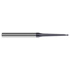 Ball End Mill: 0.047″ Dia, 0.038″ LOC, 2 Flute, Solid Carbide 2-1/2″ OAL, 1/4″ Shank Dia, 20 ° Helix, AlTiN Coated, Single End