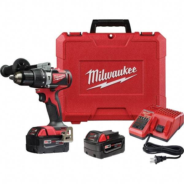 Milwaukee Tool - 18 Volt 1/2" Metal Ratcheting Chuck Cordless Hammer Drill - 0 to 28,800 BPM, 0 to 1,800 RPM, Reversible - Industrial Tool & Supply