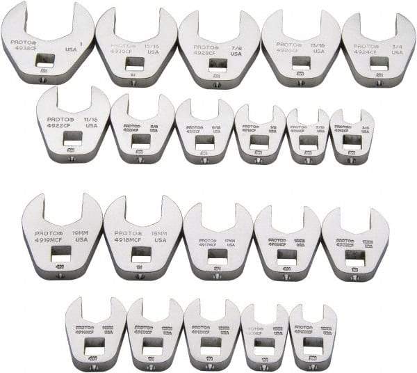 Proto - 20 Piece 3/8" Drive Open End Crowfoot Wrench Set - 3/8 to 1", with N/A - Industrial Tool & Supply
