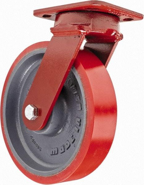 Hamilton - 8" Diam x 2" Wide x 9-1/2" OAH Top Plate Mount Swivel Caster - Polyurethane, 1,800 Lb Capacity, Sealed Precision Ball Bearing, 4 x 5" Plate - Industrial Tool & Supply