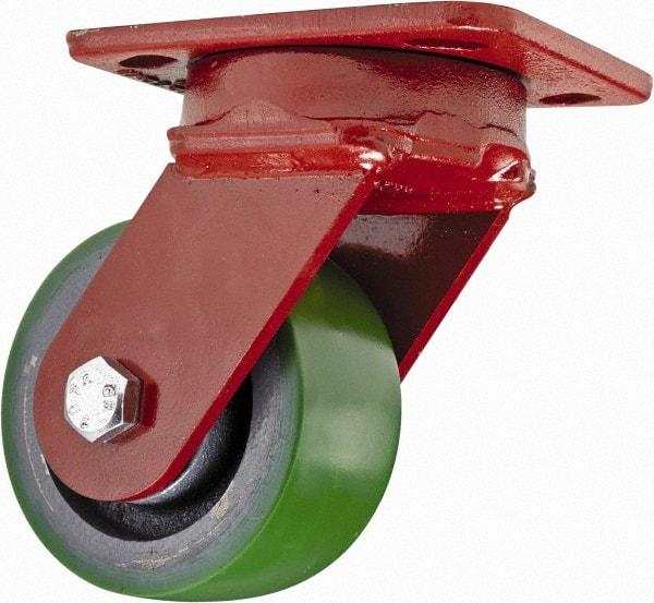 Hamilton - 4" Diam x 2" Wide x 5-5/8" OAH Top Plate Mount Swivel Caster - Polyurethane, 750 Lb Capacity, Sealed Precision Ball Bearing, 4 x 5" Plate - Industrial Tool & Supply