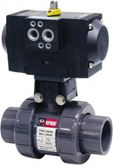 Hayward - 1" Pipe, 250 psi WOG Rating, PVC Pneumatic Double Acting Actuated Ball Valve - EPDM Seal, Full Port, 250 WSP Rating - Industrial Tool & Supply