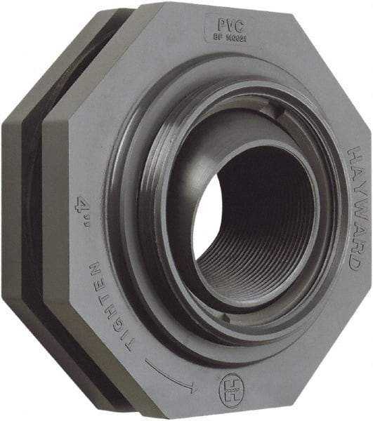 Hayward - 1" PVC Plastic Pipe Self-Aligning Bulkhead Fitting - Schedule 80, Thread x Thread End Connections - Industrial Tool & Supply