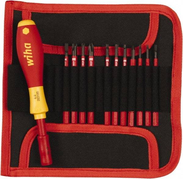 Wiha - 12 Piece, 1/4" Drive Screwdriver Insulated Bit Set - #2 Phillips, T8 to T20 Torx - Industrial Tool & Supply
