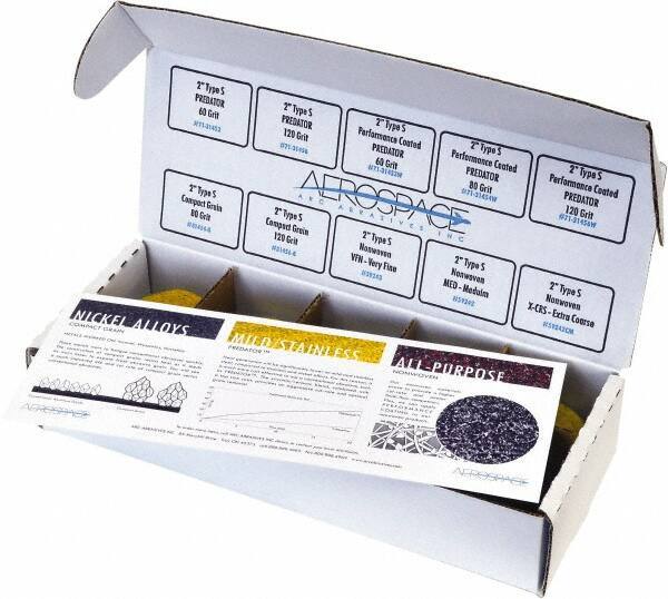 Made in USA - 50 Piece, 60, 80, 120 Grit, 2" Disc Diam, Abrasive Disc Kit - Coated & Nonwoven, Extra Coarse, Medium/Very Fine Grade, Various Abrasive Materials - Industrial Tool & Supply