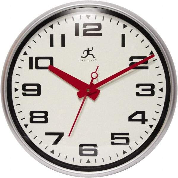Infinity Insttruments - 13-1/2 Inch Diameter, Off White Face, Dial Wall Clock - Analog Display, Silver Case, Runs on AA Battery - Industrial Tool & Supply