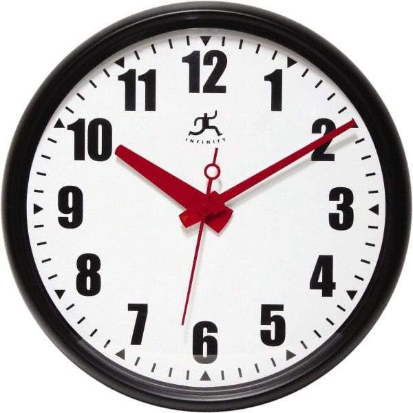 Infinity Insttruments - 13-1/2 Inch Diameter, White Face, Dial Wall Clock - Analog Display, Black Case, Runs on AA Battery - Industrial Tool & Supply
