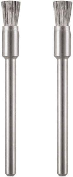 Dremel - 1/8" Brush Diam, Flat Faced, End Brush - 1/8" Diam Steel Shank, 15,000 Max RPM - Industrial Tool & Supply