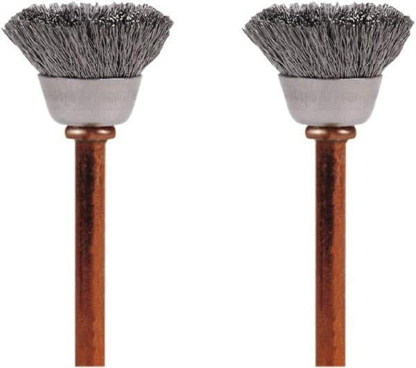 Dremel - 1/2" Brush Diam, Flat Faced, End Brush - 1/8" Diam Steel Shank, 15,000 Max RPM - Industrial Tool & Supply