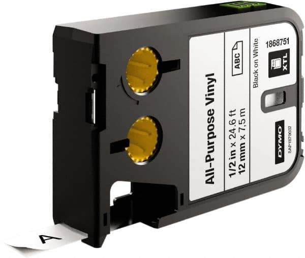 Dymo - 1/2" Wide x 276" Long, Black on White Vinyl Cartridge - For DYMO XTL Printers 1868813, 1868814, 1868815 - Industrial Tool & Supply
