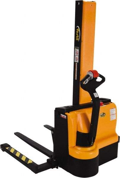 Vestil - 2,200 Lb Capacity, 61" Lift Height, Battery Powered Stacker - 1-1/2" Lowered Height, 42" Fork Length, 58" Overall Width - Industrial Tool & Supply