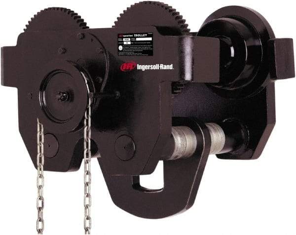 Ingersoll-Rand - 20 Ton Capacity Geared Ball Bearing Trolley - 7" to 13" Flange Width, 5.9" Wheel Diam, 10" to 24" I-Beam, 138" Min Radius - Industrial Tool & Supply