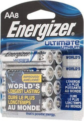 Energizer - Size AA, Lithium, 8 Pack, Photo Battery - 1.5 Volts, Button Tab Terminal, FR6, ANSI, IEC Regulated - Industrial Tool & Supply