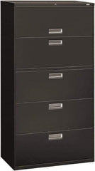 Hon - 36" Wide x 67" High x 19-1/4" Deep, 5 Drawer Roll-Out, Roll-Out Posting - Steel, Charcoal - Industrial Tool & Supply