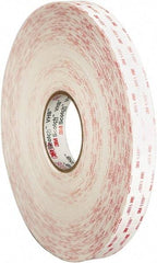 3M - 1/2" x 36 Yd Acrylic Adhesive Double Sided Tape - 45 mil Thick, White, Acrylic Foam Liner, Continuous Roll, Series 4950 - Industrial Tool & Supply