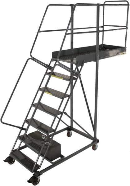 Ballymore - 102" 6 Step Cantilever Ladder - Rolling Work Platform, 300 Lb Capacity, 60" Platform Height, 32" Base Width x 46" Base Depth, Perforated Tread - Industrial Tool & Supply