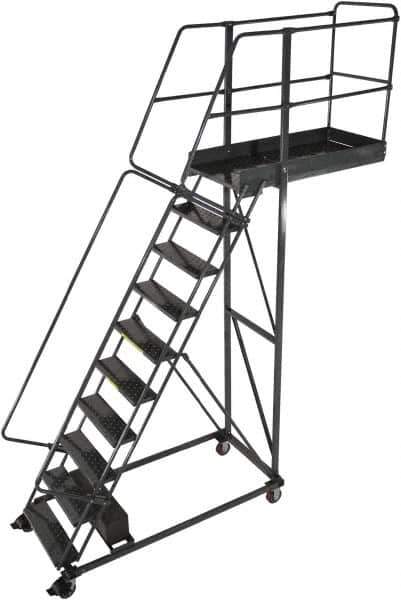 Ballymore - 142" 10 Step Cantilever Ladder - Rolling Work Platform, 300 Lb Capacity, 100" Platform Height, 32" Base Width x 71" Base Depth, Perforated Tread - Industrial Tool & Supply